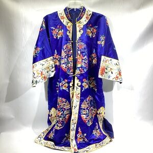 Bai Hua Vintage Embroidered Traditional Chinese Jacket Robe Royal Blue Satin